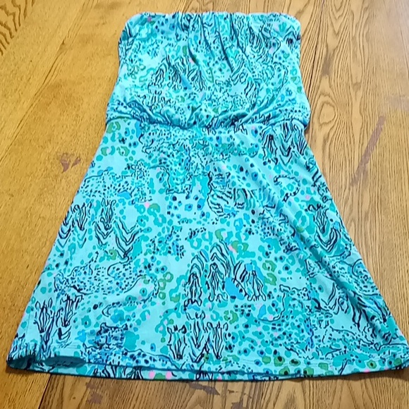 LILLY PULITZER Womens Dress XS Preowned  STRAPLESS Floral TURQUOISE Casual Work - Picture 3 of 7